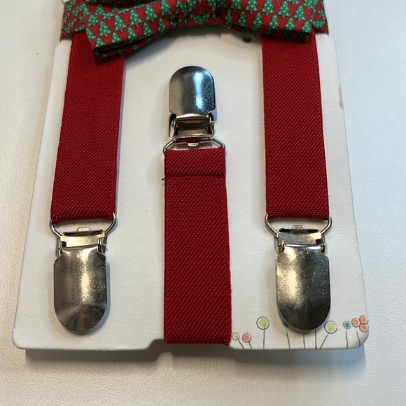 Starting Out Red Suspenders w/ Red & Green Christmas Tree Bow Tie, NWT! - Picture 3 of 4